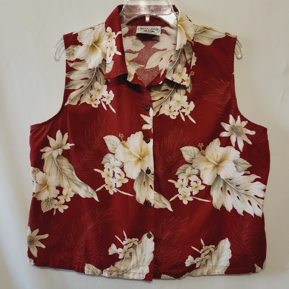 Tropical Floral Hawaiian Sleeveless Button Down Top